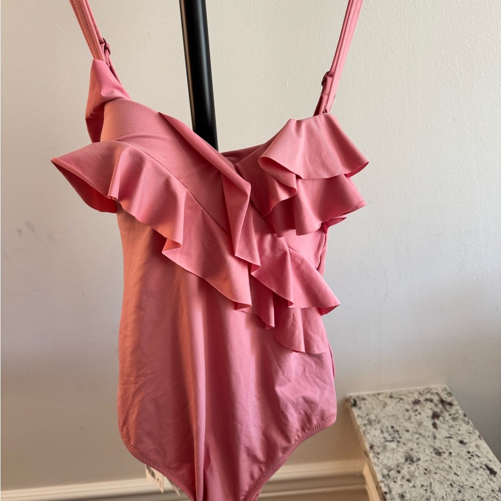 PENTI One-Piece Swimsuit Girls Size M Mystic Rose Swimwear Ruffled Swimsuit